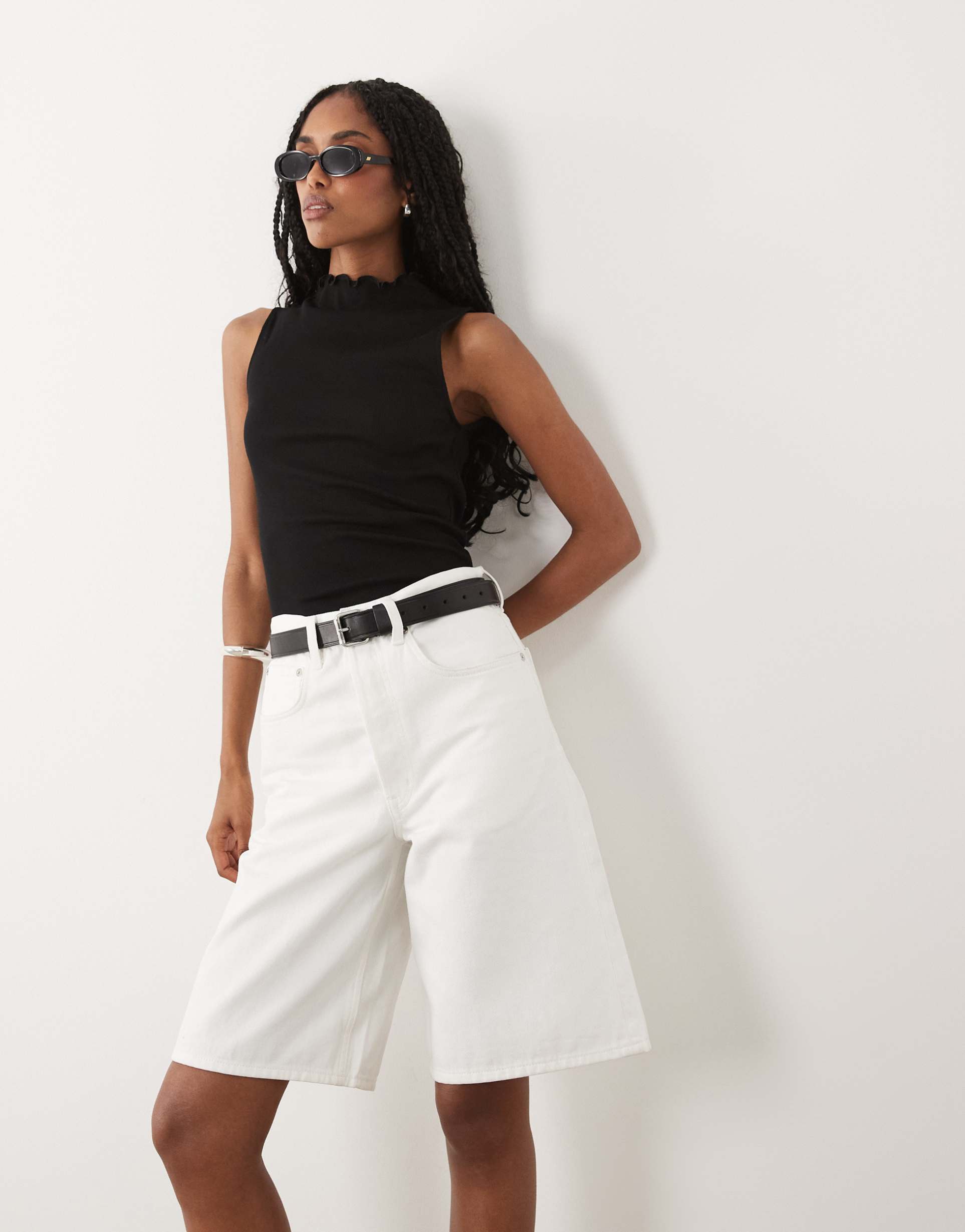 arket loose fit denim shorts in white