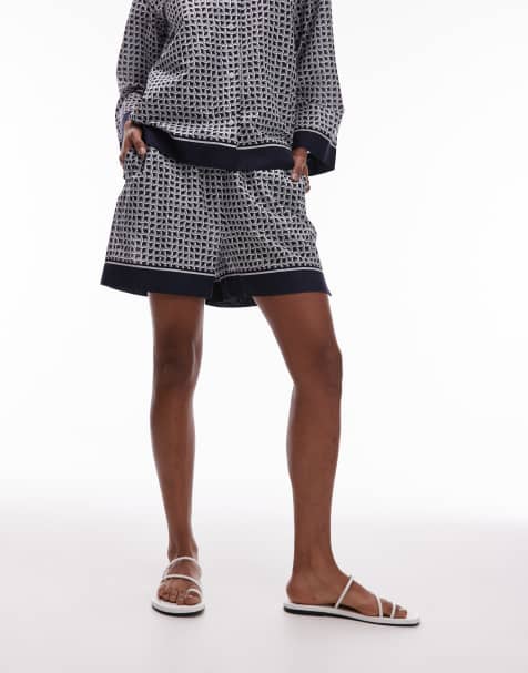 ARKET - Losvallende strandshort met elastische taille in blauwe abstracte tegelprint - view 1