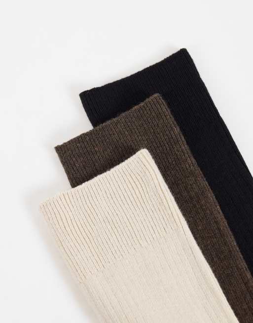 ARKET lot de 3 paires de chaussettes côtelées en coton, assortiment marron, 2 de 3