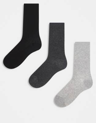 ARKET - Lot de 3 paires de chaussettes en coton côtelé - Gris clair, gris foncé et noir-Multicolore