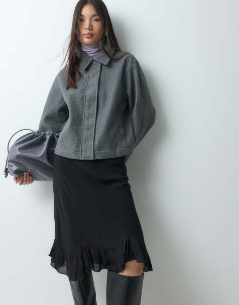 ARKET low waist frill hem midi skirt in black