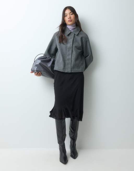 ARKET low waist frill hem midi skirt in Black, 2 of 5