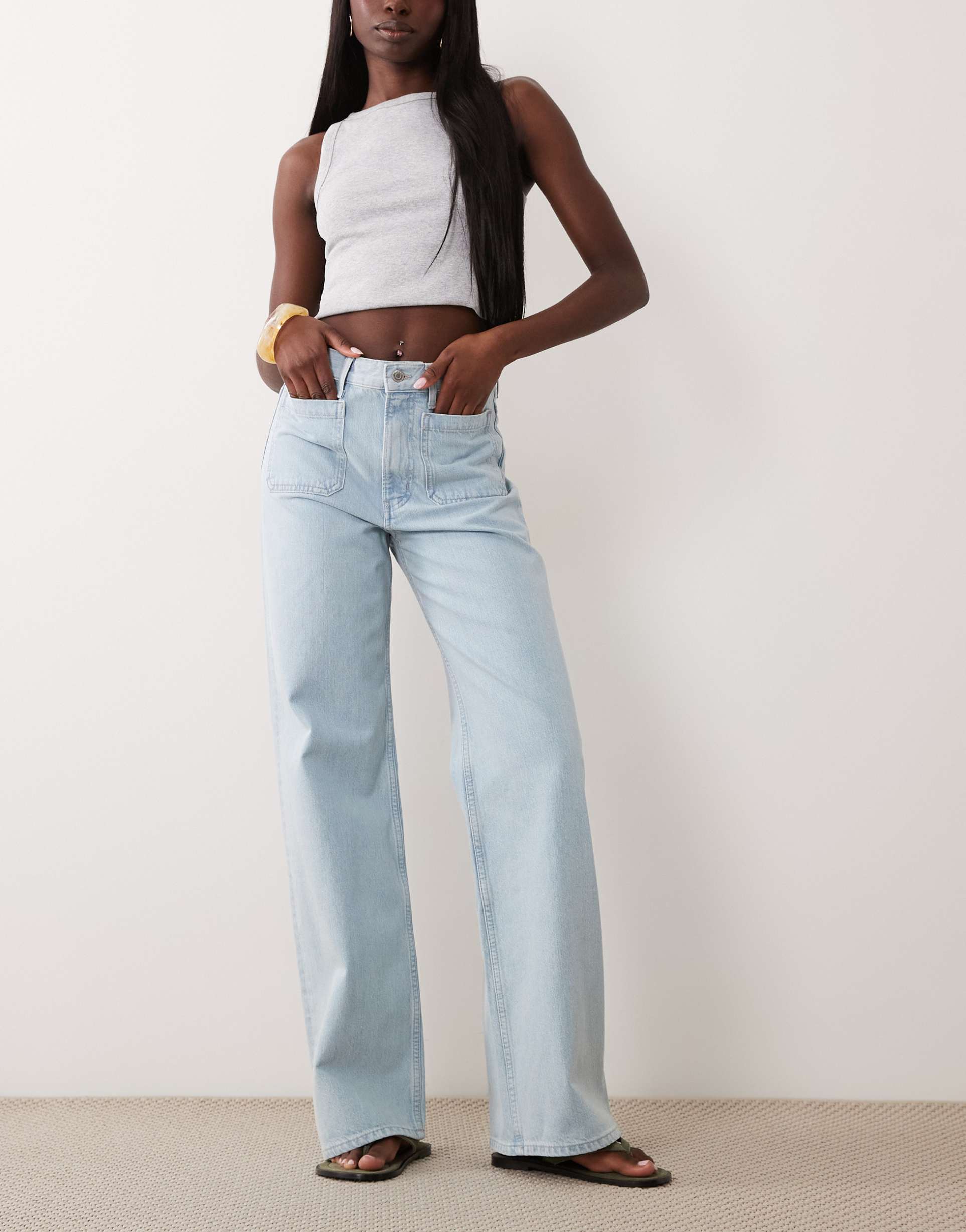 arket lupine high rise wide leg jeans in light blue wash