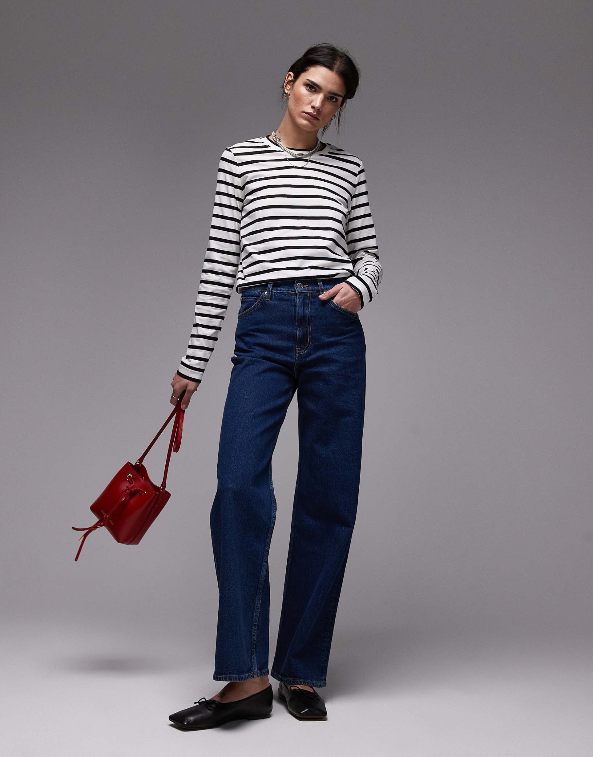 arket lupine high rise wide leg jeans in mid washed blue