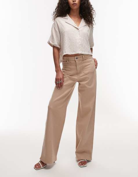 ARKET Lupine high rise wide leg jeans with front patch pockets in washed beige - view 1