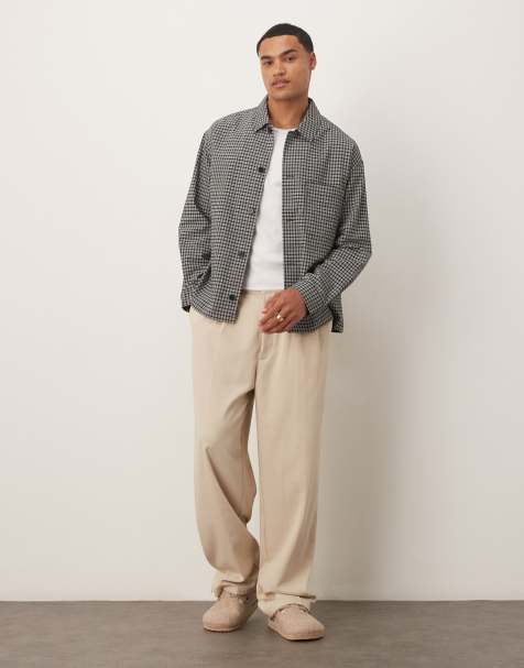 ARKET cotton rich seersucker relaxed overshirt in black and white check