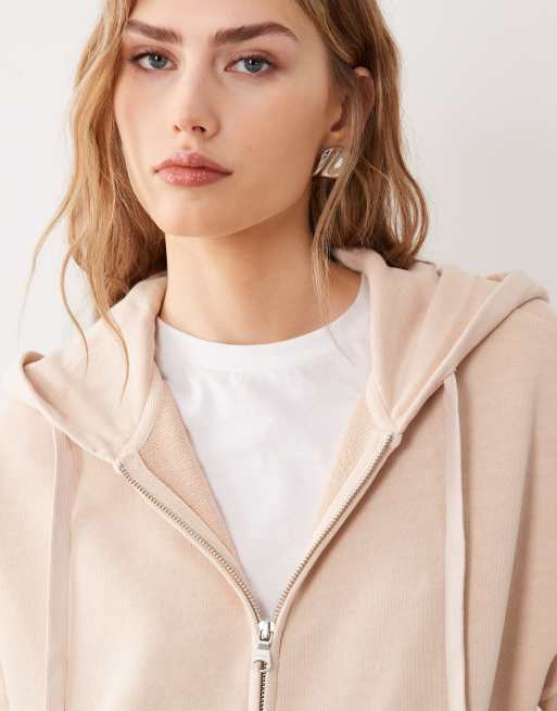 ARKET - Lys beige kraftig hættetrøje med gennemgående lynlås, 3 af 4