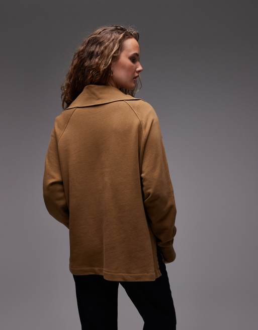 ARKET - Lysebrun sweater i ren bomuld med halv lynlås, 4 af 4