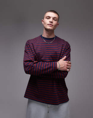 Maglietta a maniche lunghe da uomo a righe rosse e nere, unisex, da uomo e da donna, con scollo rotondo e grafica estetica. - Italia