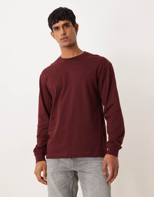 ARKET - Maglietta a maniche lunghe accollata oversize in jersey di puro cotone color bordeaux 