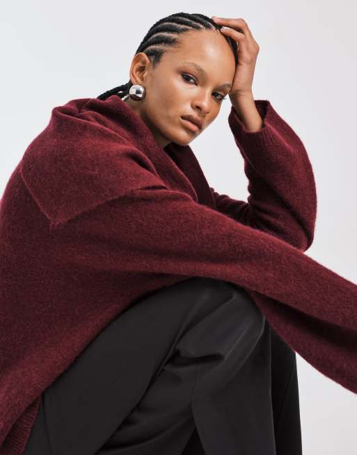 ARKET - Maglione comodo morbidissimo in lana e alpaca bordeaux, 2 di 4