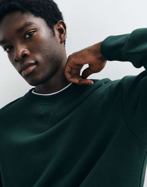 ARKET maglione girocollo in cotone, taglio squadrato, verde scuro, 1 di 5