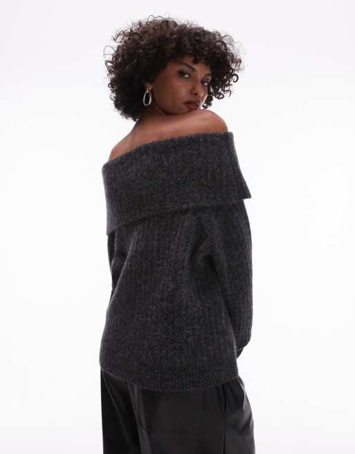 ARKET - Maglione grigio scuro in misto lana di alpaca con spalle scoperte e risvolto, 4 di 4