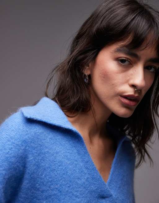 ARKET - Maglione in misto lana di alpaca blu chiaro con colletto stile polo, 2 di 4