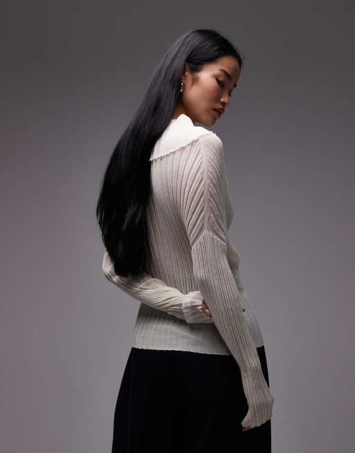 ARKET - Maglione leggero bianco sporco a coste larghe con collo alto, 4 di 4