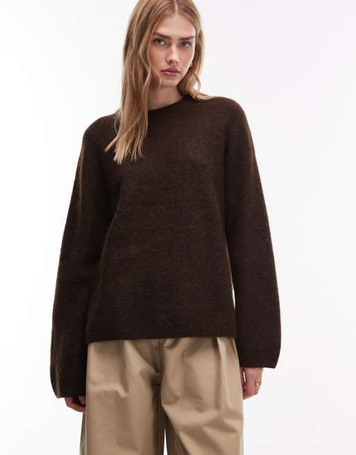 ARKET - Maglione taglio comodo in misto lana e alpaca morbidissimo marrone scuro
