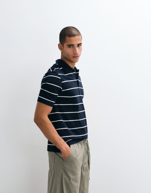 ARKET – Marinblå pikétröja i ren bomull med korta ärmar, 3 av 5