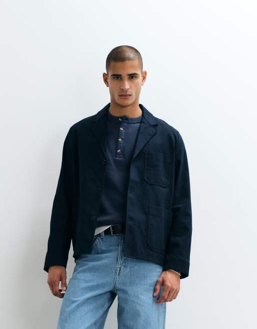ARKET - Marineblå blazer i hørblanding, 5 af 5