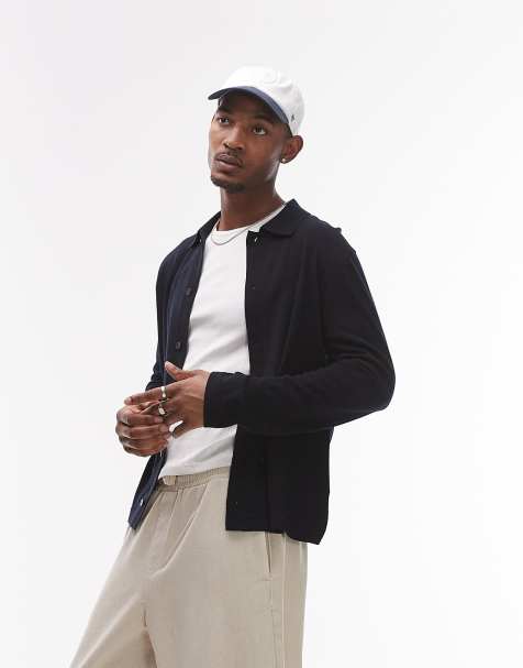 ARKET - Marineblå strikket cardigan med knapper foran og polokrave - view 1