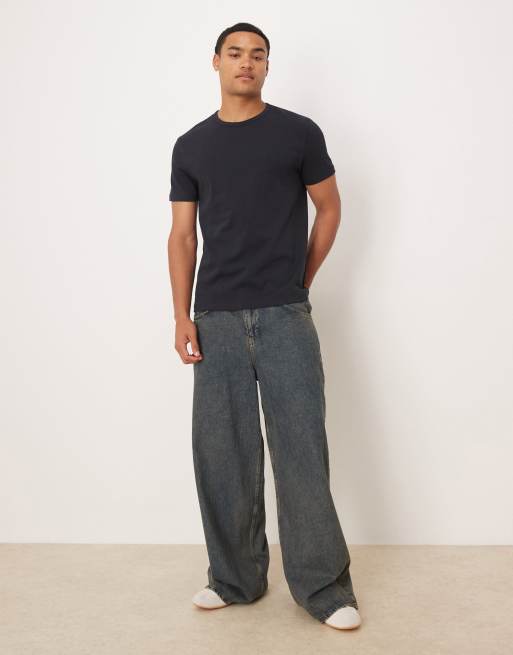 ARKET - Marineblå T-shirt i slim fit i ren og kraftig bomuld, 2 af 5