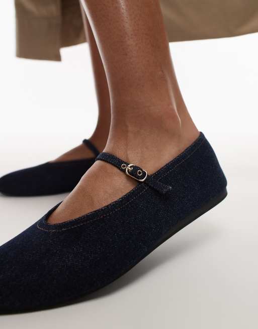 ARKET mary jane denim ballet flats in indigo blue, 3 of 4