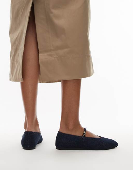 ARKET mary jane denim ballet flats in indigo blue, 4 of 4