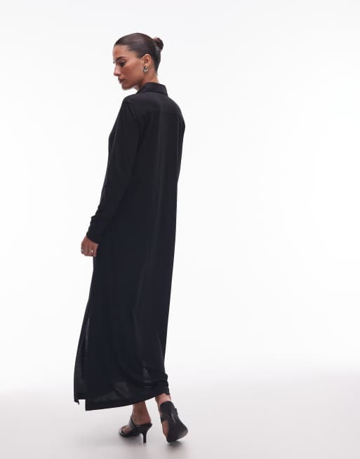 ARKET – Maxi-Hemdblusenkleid aus Jersey in Schwarz, 4 von 4
