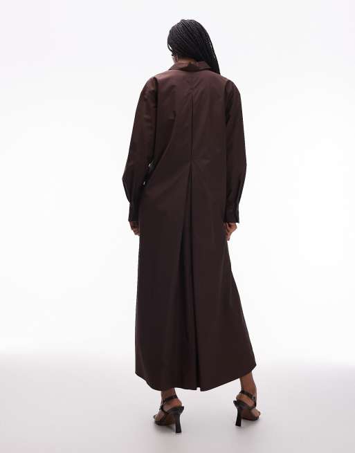 ARKET – Maxi-Hemdblusenkleid in Dunkelbraun aus reiner Baumwolle mit Seitenschlitzen, 2 von 4
