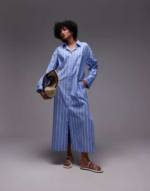 ARKET maxi shirt dress with panelled sleeves and side splits in blue