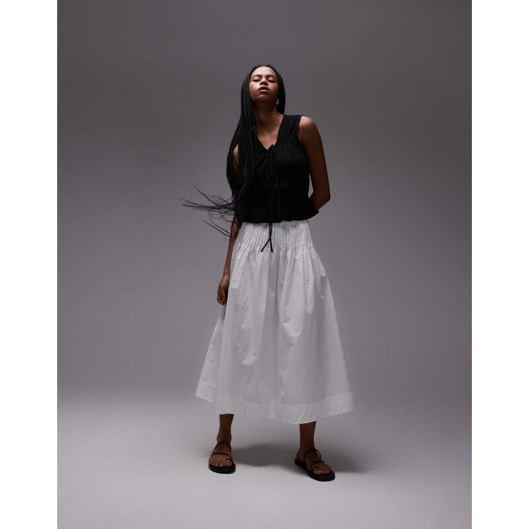 ARKET maxi skirt with cinched waist pintuck detail in white
