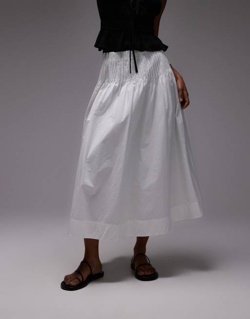 ARKET maxi skirt with cinched waist pintuck detail in white