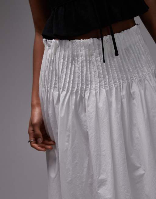 ARKET maxi skirt with cinched waist pintuck detail in white