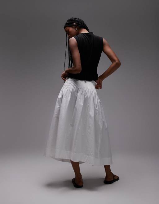 ARKET maxi skirt with cinched waist pintuck detail in white