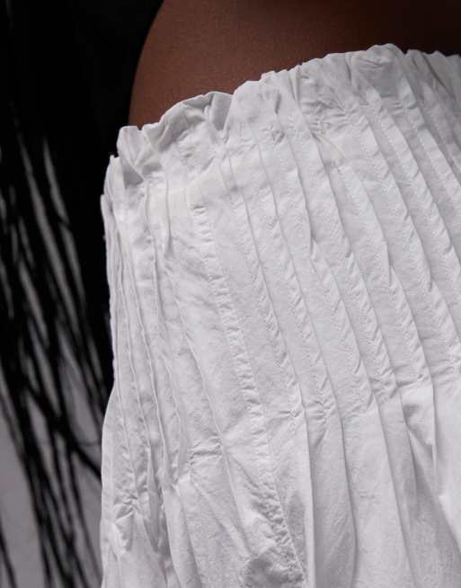 ARKET maxi skirt with cinched waist pintuck detail in white
