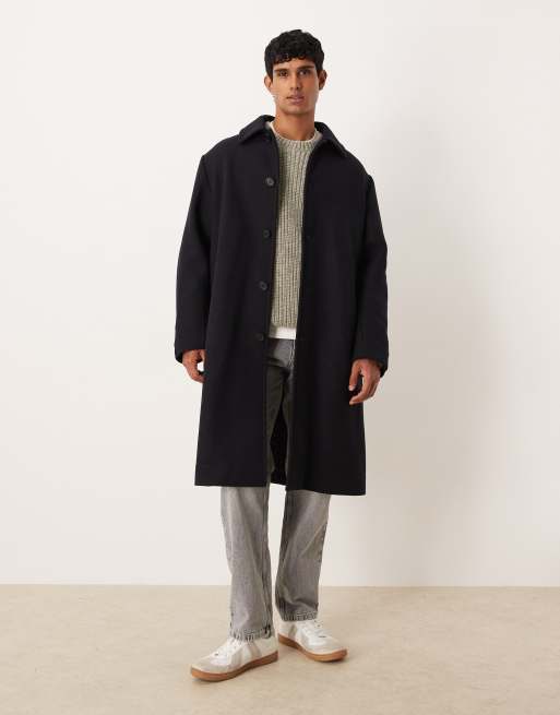 ARKET melton wool rich maxi overcoat in navy blue | ASOS