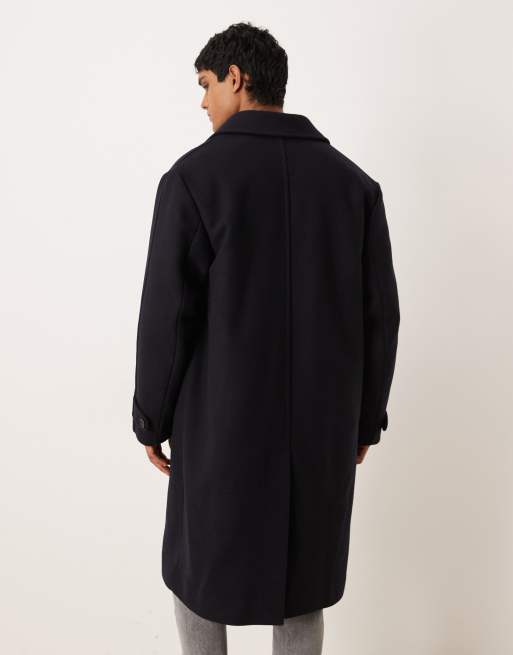 ARKET melton wool rich maxi overcoat in navy blue | ASOS