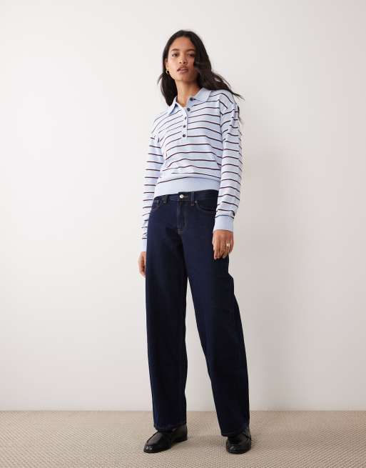 ARKET merino polo sweater in blue striped print, 4 of 4