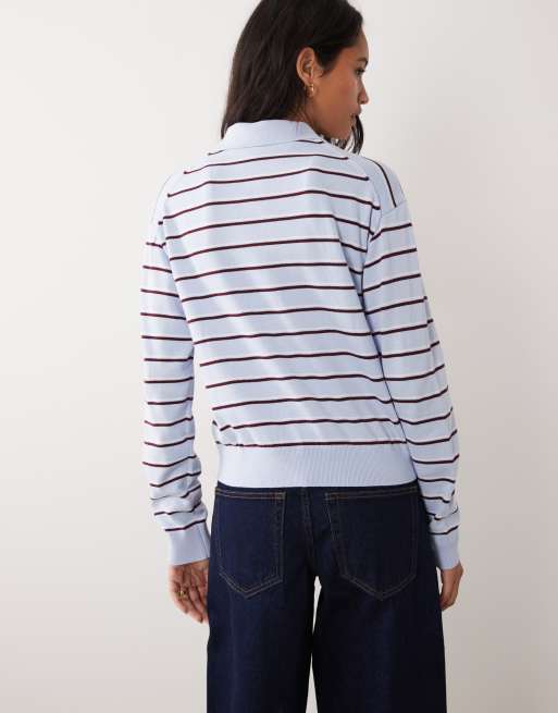 ARKET Merino-Pullover mit Polokragen in blauen Streifen, 3 von 4