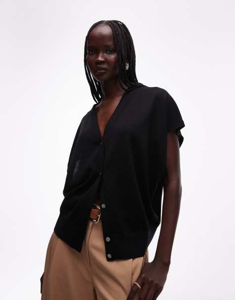 ARKET merino wool button up knit top in black - view 1