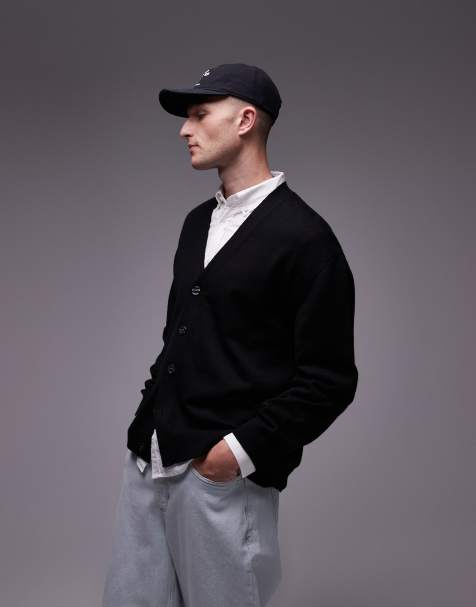 ARKET merino wool cardigan with v-neck and button front in black - view 1