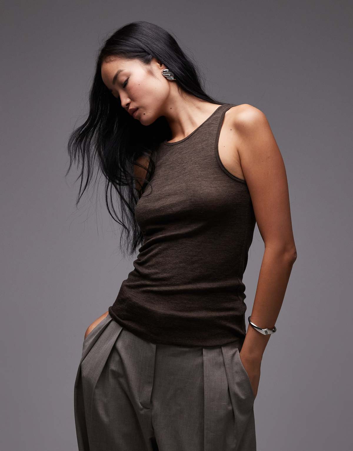ARKET merino wool cosy knitted vest top in brown