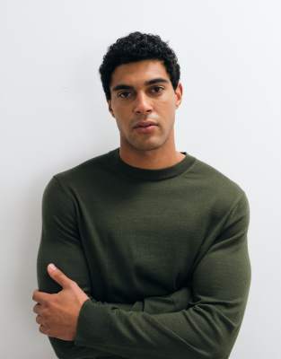 Arket Merino Wool Crew Neck Sweater In Green