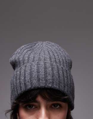 Arket Merino Wool Double Fold Ribbed Beanie Hat In Gray