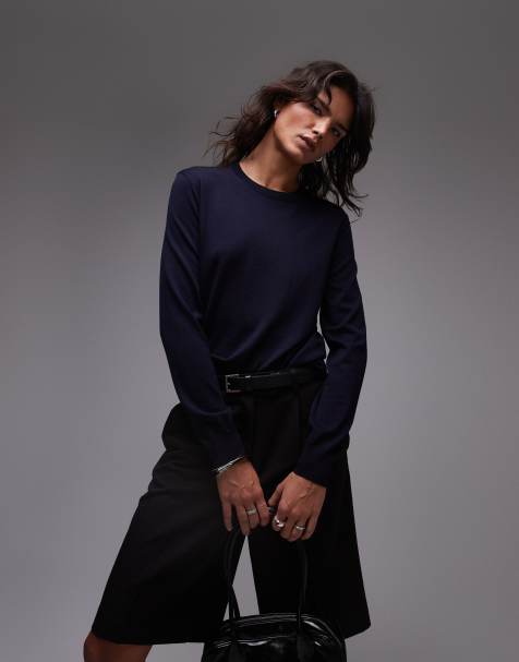 ARKET merino wool fine knit sweater in navy blue - view 1