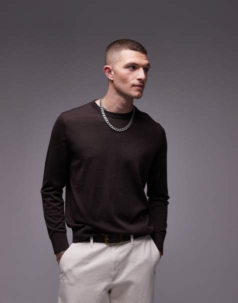 ARKET merino wool jumper with crew neck in brown - view 1