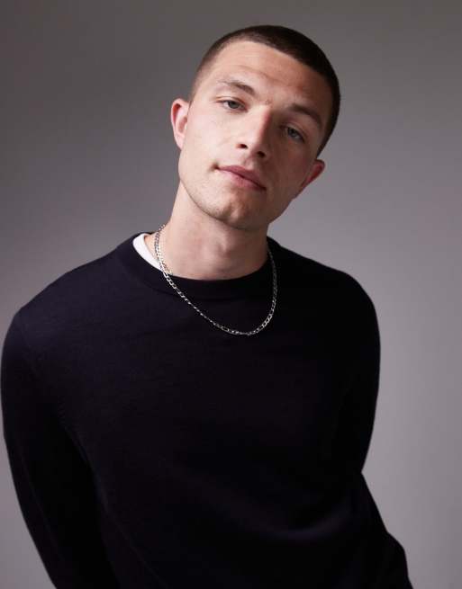 ARKET merino wool jumper with crew neck in dark blue