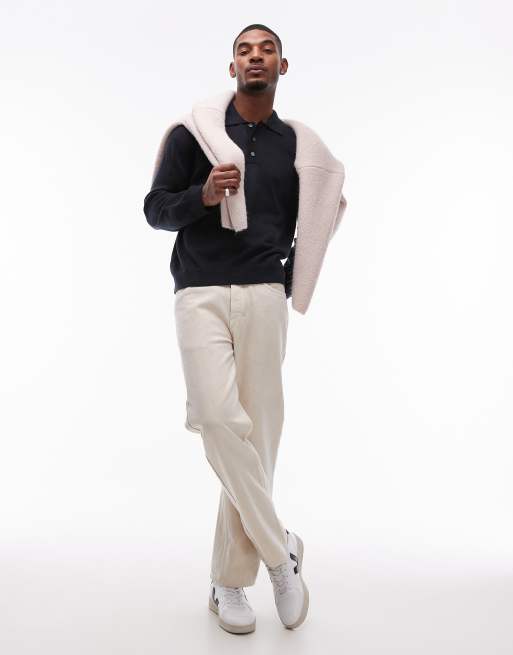 ARKET merino wool knit long sleeve polo shirt in navy, 3 of 4