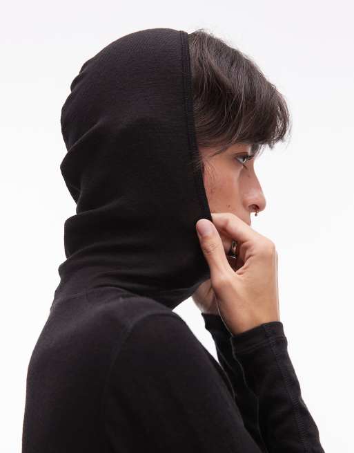 ARKET merino wool knit long sleeve top with hood in black, 4 of 4