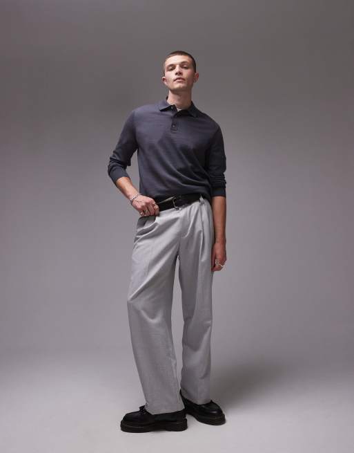 ARKET merino wool knitted long sleeve polo shirt in petrol blue, 3 of 4