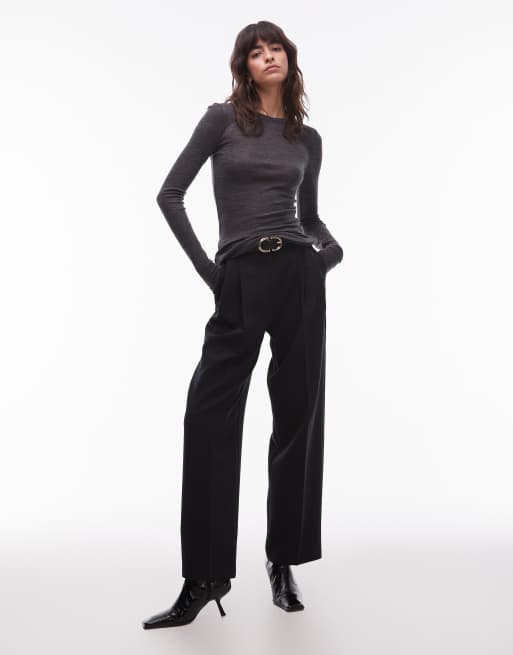 ARKET merino wool knitted semi sheer long sleeve top in dark gray , 3 of 4